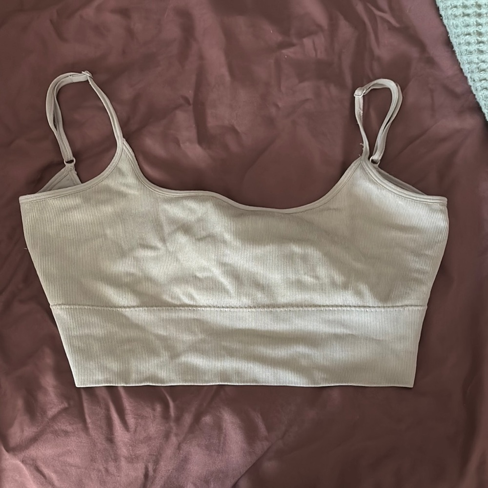 Garage Beige Ribbed Crop Top